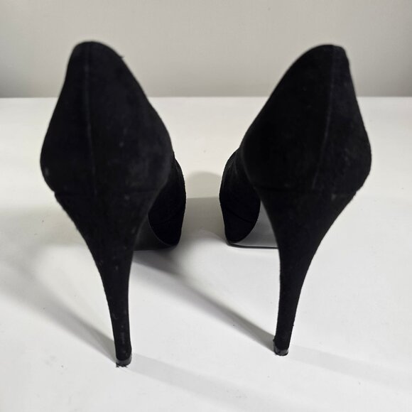 Stuart Weitzman Black Suede Platform Pumps Round Toe 7.5 N 5" Stiletto Heel - Picture 10 of 16